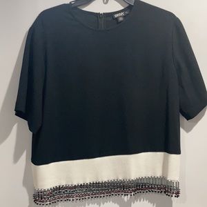 DKNY fringe embellished crepe T-shirt